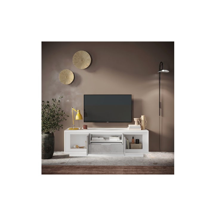 Meuble TV SKY – Finition Blanc mat laqué / Ciment Meuble TV SKY – Finition Blanc mat laqué / Ciment